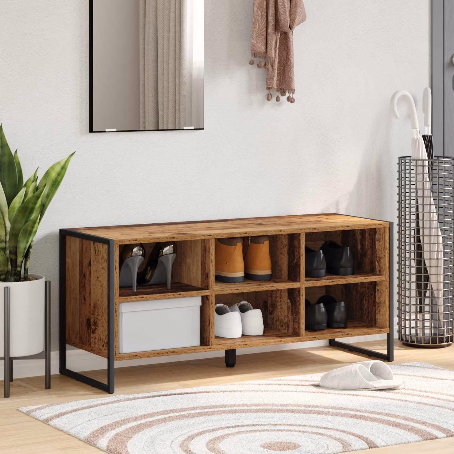 Scarpiera mobile vidaXL in stile industriale marrone con ripiani piatti, L/P/H: 100 x 35 x 44 cm
