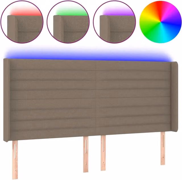 Testiera con illuminazione LED e porta di ricarica USB in tessuto beige, L: 183 cm, P: 16 cm, H: 118/128 cm