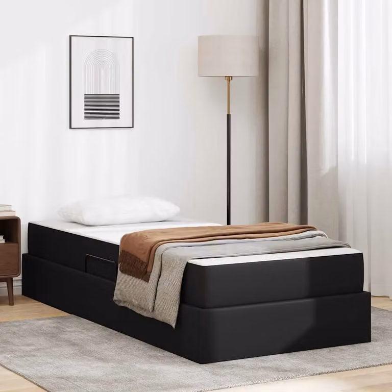 Letto con contenitore e materasso ibrido vidaXL in ecopelle nera con base a sollevamento L/P/H: 194 x 90 x 140 cm