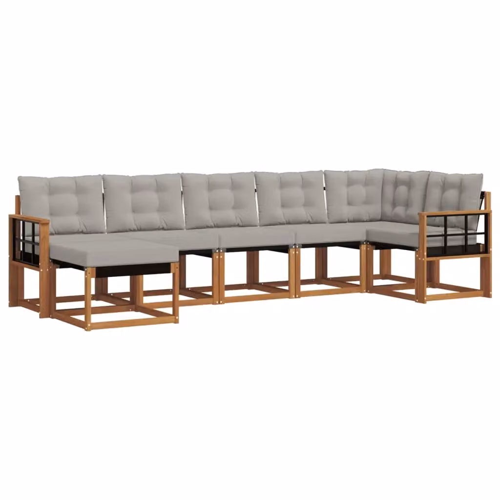 Set di divani da esterno a L vidaXL in legno di acacia con cuscini, colore marrone e grigio chiaro – 2