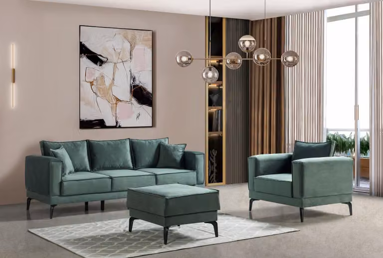 Harmonisches Interieur, stilvolles Set aus Sofa und Sessel