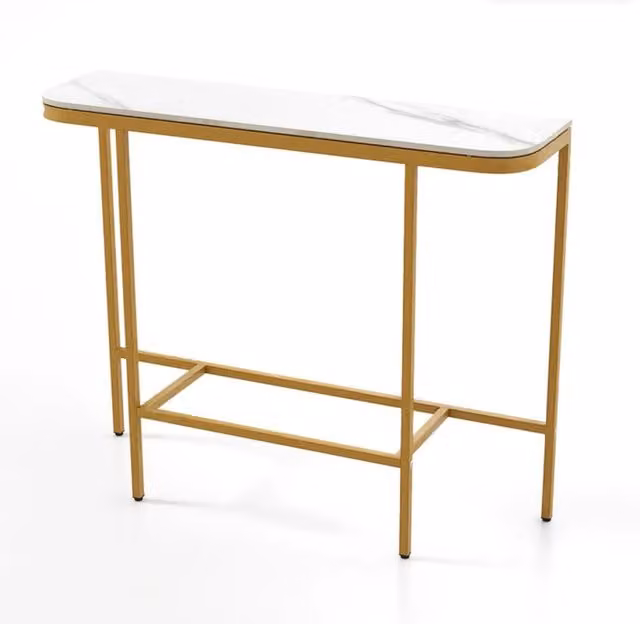 Consolle moderna DESIGN IN con piano in finto marmo bianco e struttura metallica dorata per soggiorno e atrio