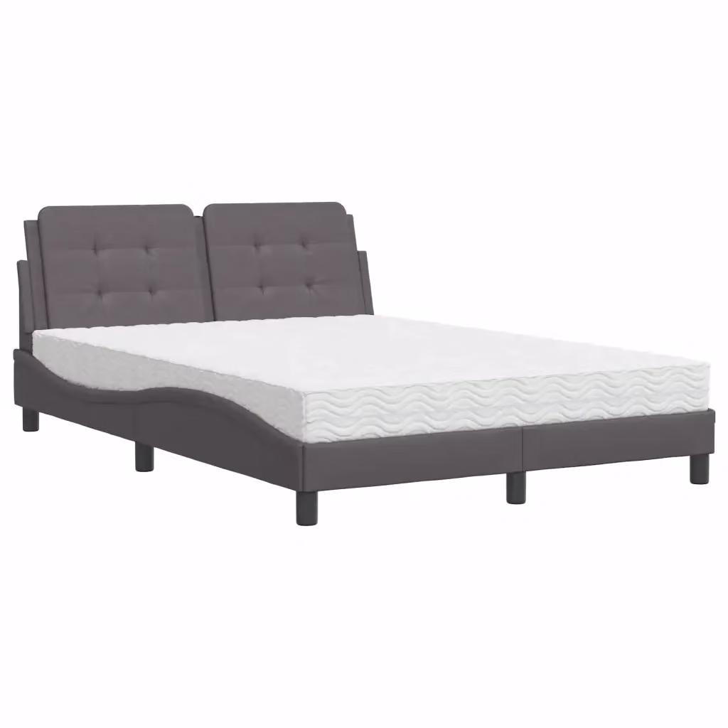 Letto con Materasso Zadar vidaXL Grigio e Bianco in Similpelle e Tessuto L/P/H: 140 x 190 x 145 cm – 2