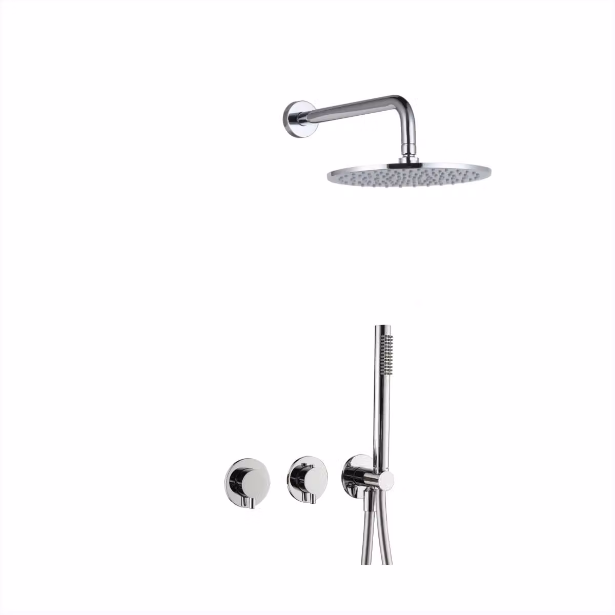 Sistema doccia incasso BB Rain con termostato e deviatore, doccetta e flessibile + braccio doccia e soffione Rain, cromato