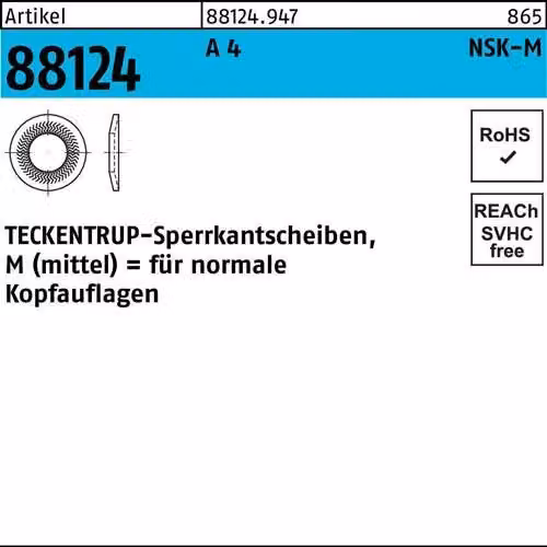 Bordi di bloccaggio TECKENTRUP. 88124 A 4 NSK-M 8 A 4 881249470080000 (1000 pezzi)