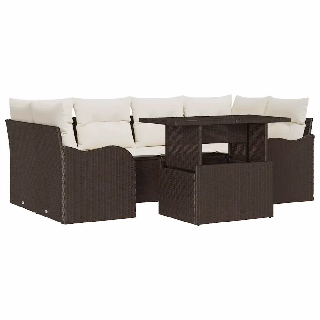 Set Divano da Giardino vidaXL 7 Pezzi in Polyrattan Marrone e Beige con Cuscini – 2