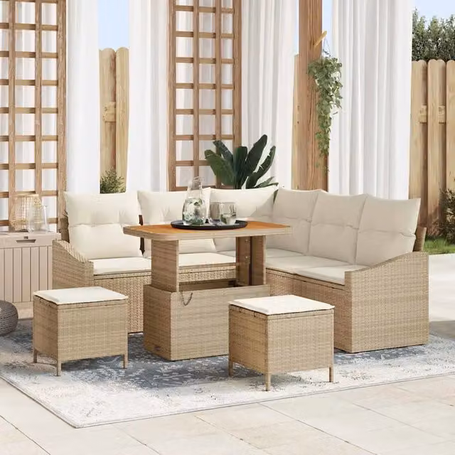 Set Divano da Giardino 8 pz Beige polyrattan 3362656