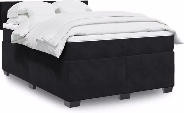 Letto con Giroletto a Molle e Materasso Ibrido vidaXL in Velluto Nero e Bianco L/P: 140 x 200 cm – 1