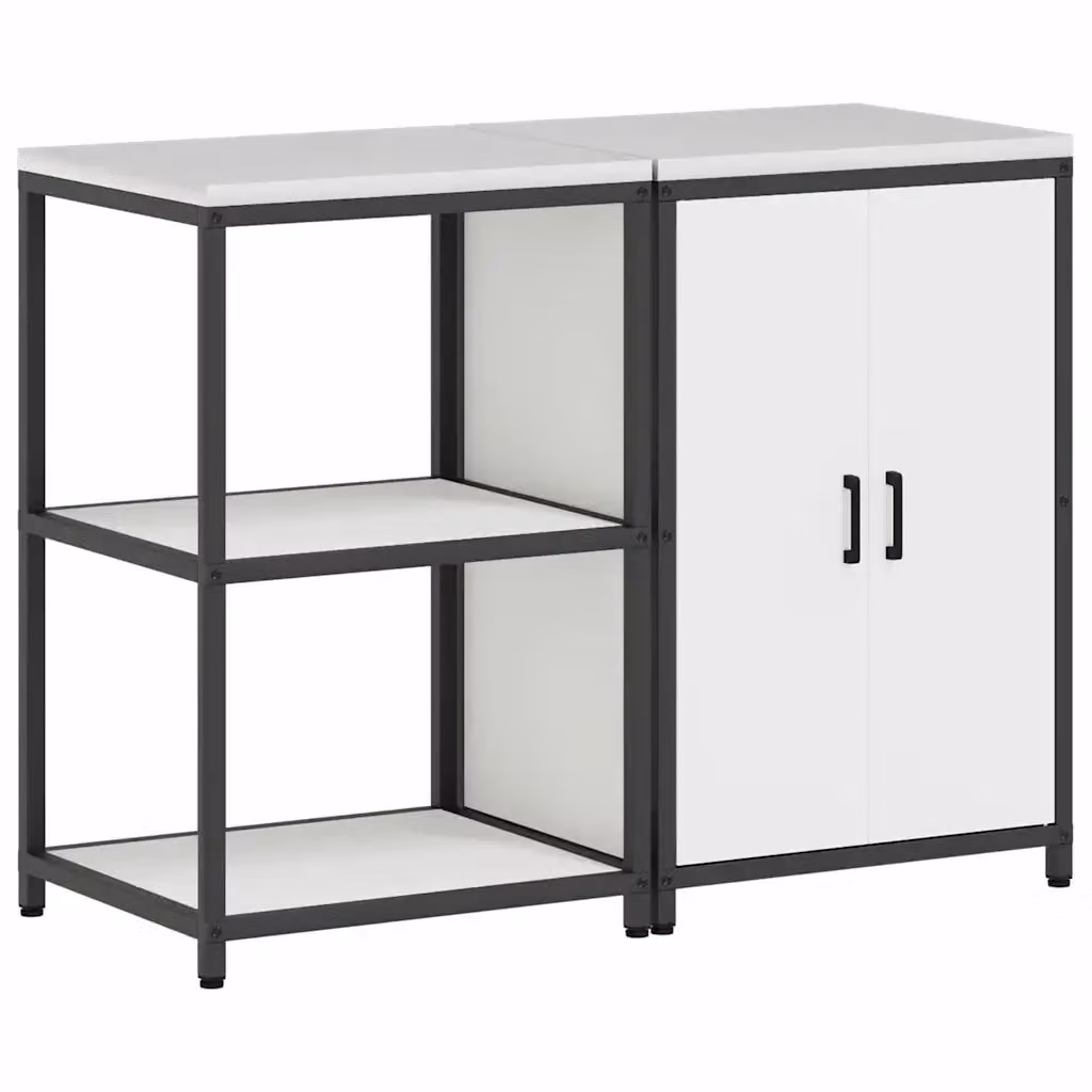 Set di stoccaggio moderno vidaXL in metallo bianco per cucina o giardino con ante a battente e ripiani interni L/P/H: 92 x 40,58 x 50 cm – 2