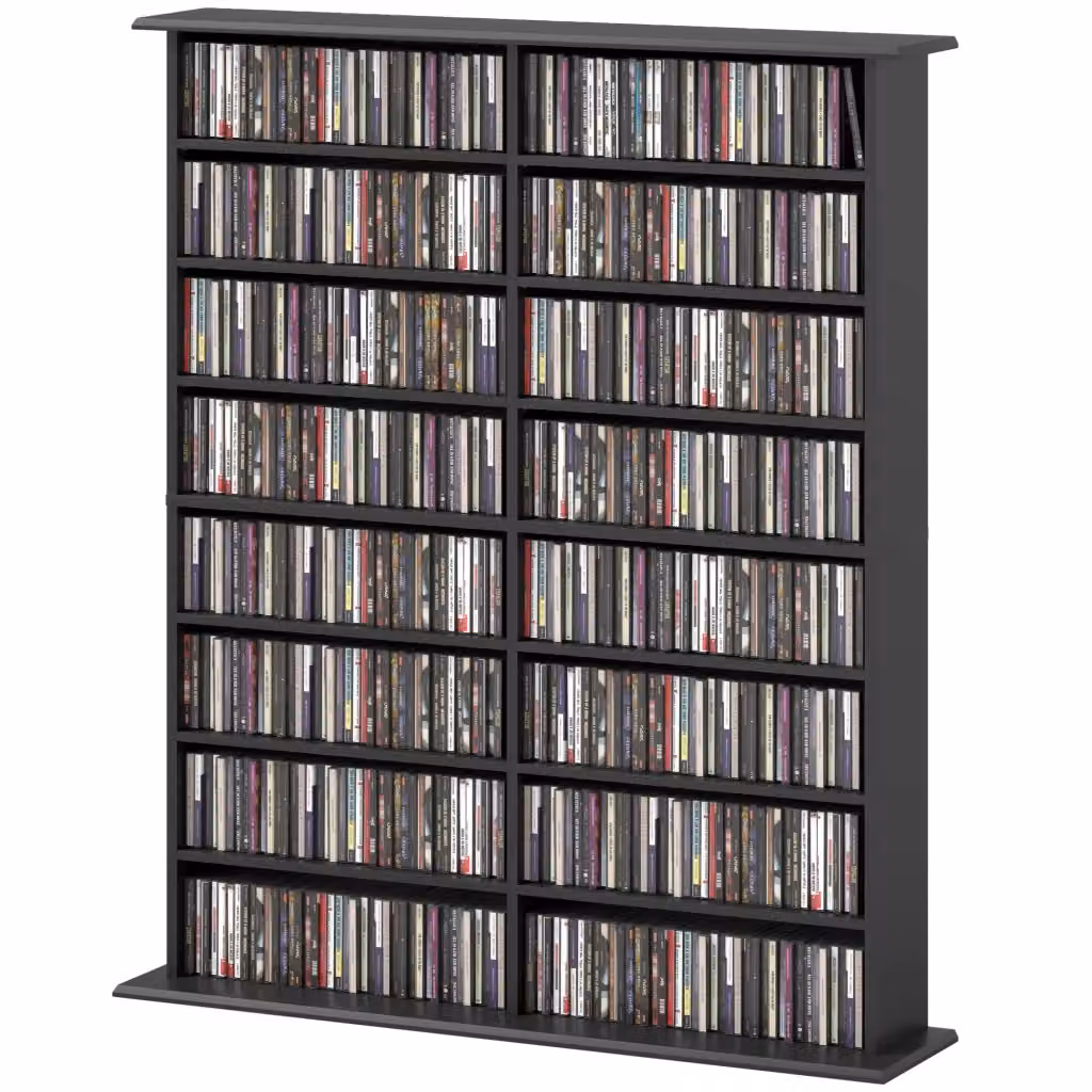 Libreria per CD e DVD Zephmum nera con 16 scomparti e 12 ripiani regolabili L: 66,0 cm, P: 24,0 cm, H: 126,3 cm – 2
