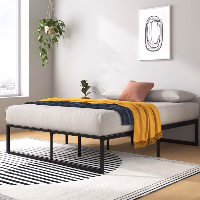 Griglia metallica per letto, dimensioni 120x190 cm, colore nero, altezza 36 cm, con spazio contenitivo
