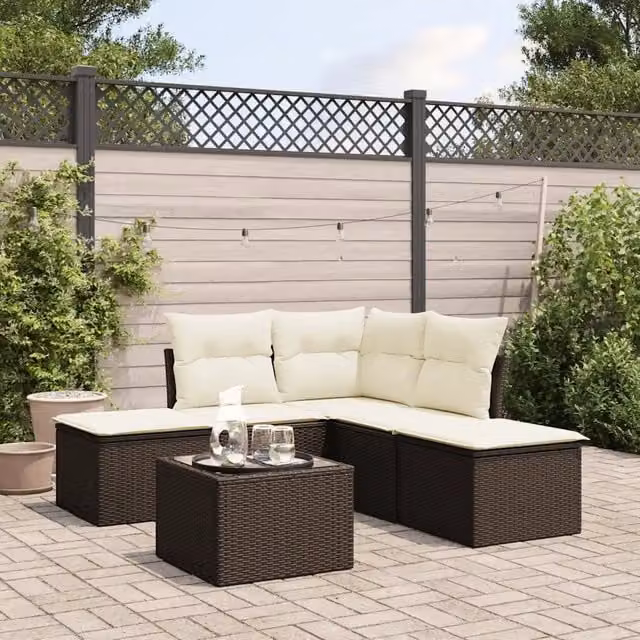 Set Divano da Giardino 6 pz con Cuscini Marrone in Polyrattan 3217733