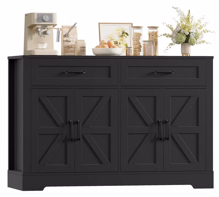 Credenza da cucina con 2 cassetti e 4 ante, 120 cm, colore nero