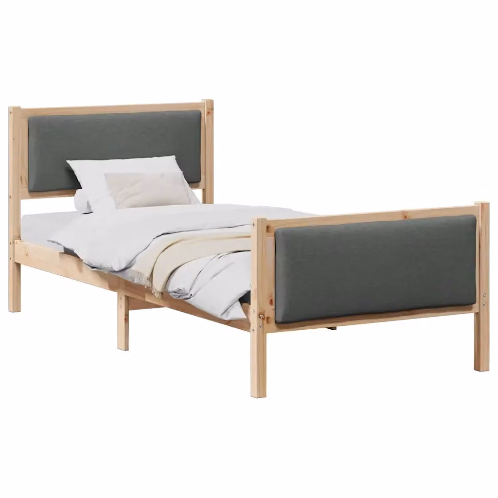Struttura del letto moderna vidaXL in legno di pino e tessuto, Grigio e Marrone, 90 x 190 cm – 2