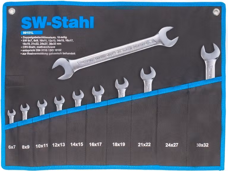 Set di chiavi doppie aperte in acciaio SW, 10 pezzi 00151L