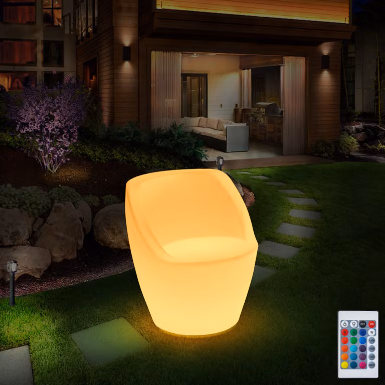 Nuova luce LED da giardino Poltrona luminosa da tavolo Economica con telecomando. Ricaricabile RGBW Luminosità regolabile New Chic YXF-6372 Poltrona angolare