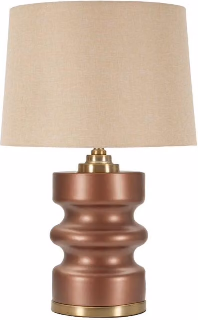 Lampada da tavolo Vikasa Home in vetro marrone e metallo oro con paralume beige, diametro: 36,5 cm