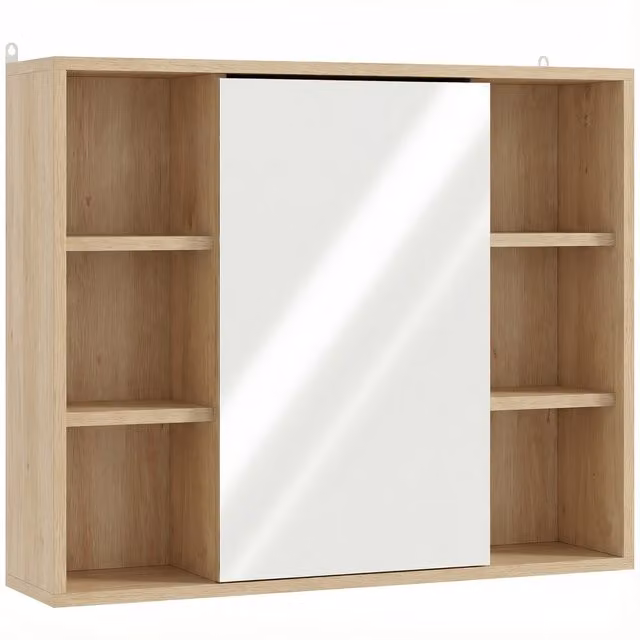 HOMCOM Armadietto con Specchio in MDF e Truciolato con 3 Ripiani Laterali e Ripiano Regolabile Interno, 60x14.5x49.4 cm   Aosom Italy