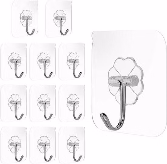 12 ganci adesivi trasparenti riutilizzabili - impermeabili - ganci da bagno senza forature - ganci da cucina e da bagno