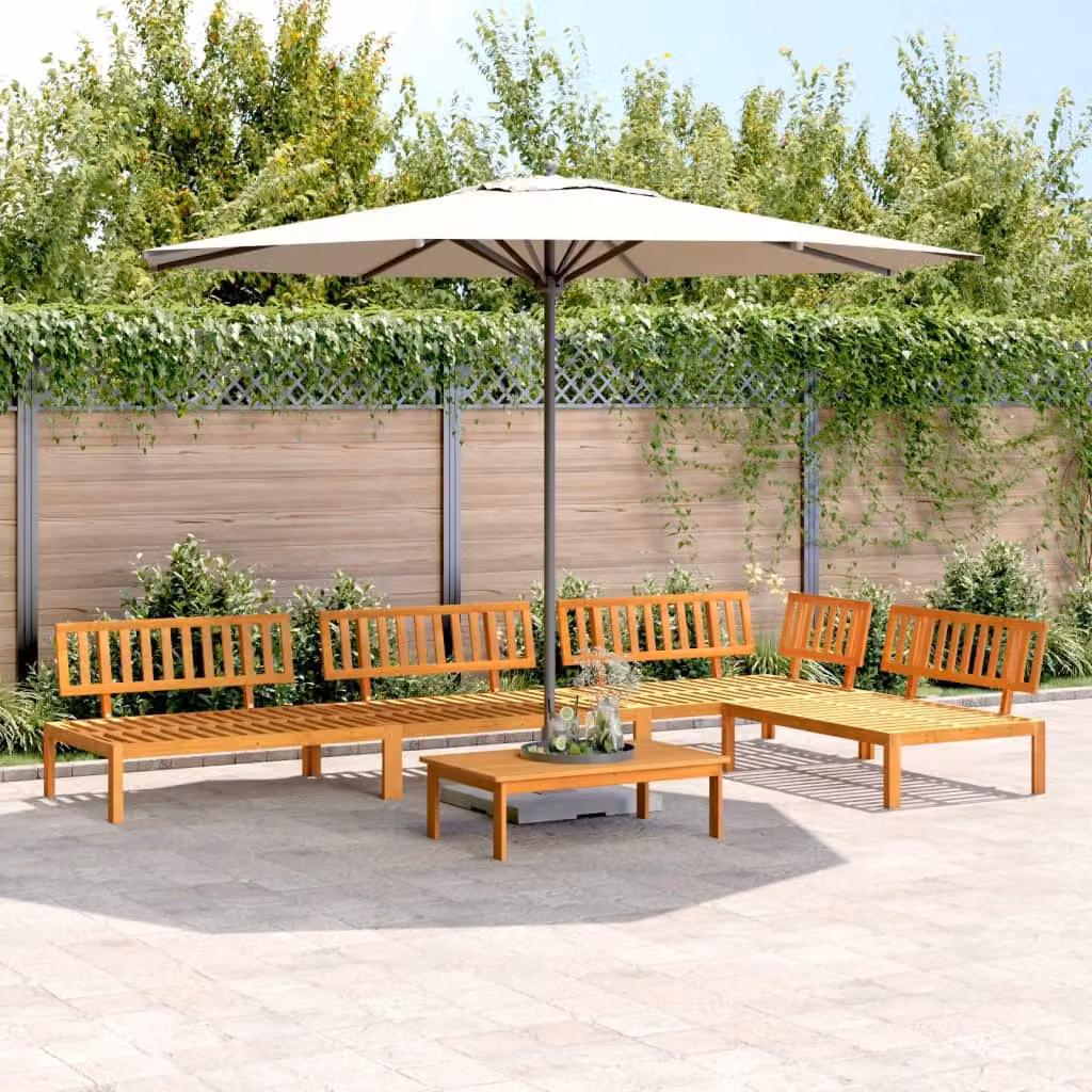 Set Divano da Giardino vidaXL in Legno di Acacia Marrone con Cuscini, Composizione a L con Tavolino da Caffè, 5 Pezzi – 1