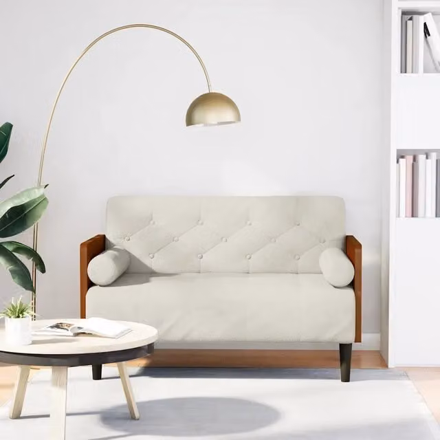 Divano Divanetto con Cuscini-Sofa Bolster Crema 110 cm Velluto