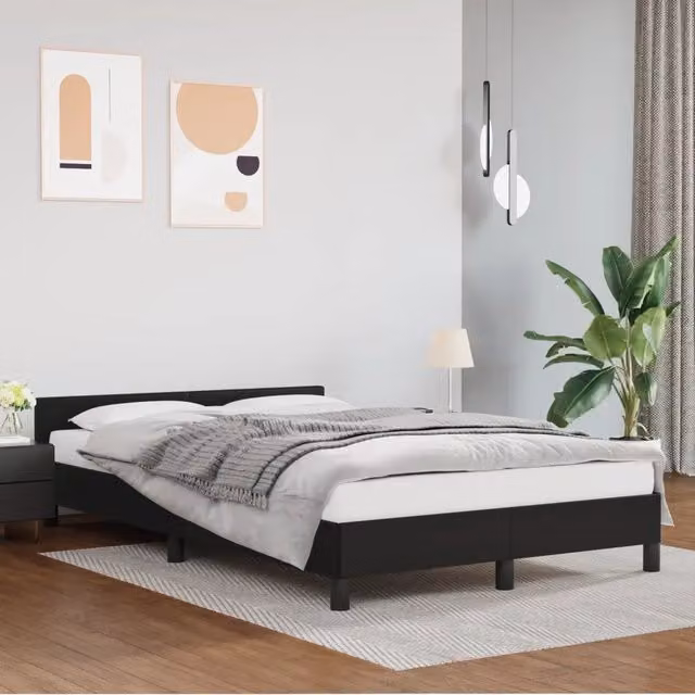 Struttura Letto Design Mania in Similpelle Nera con Base in Legno, L/P/H: 120 x 200 x 50 cm – 1