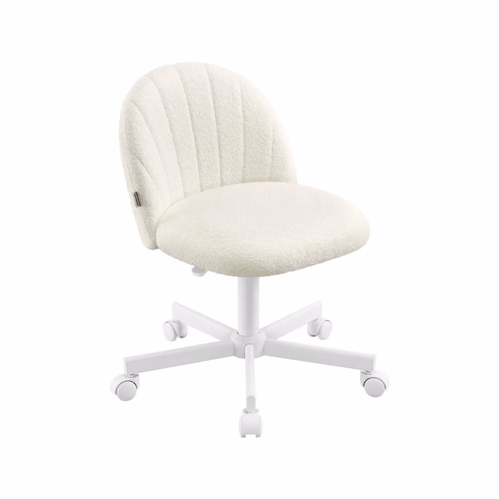 Sedia da ufficio in tessuto peluche regolabile e confortevole, Bianco Crema