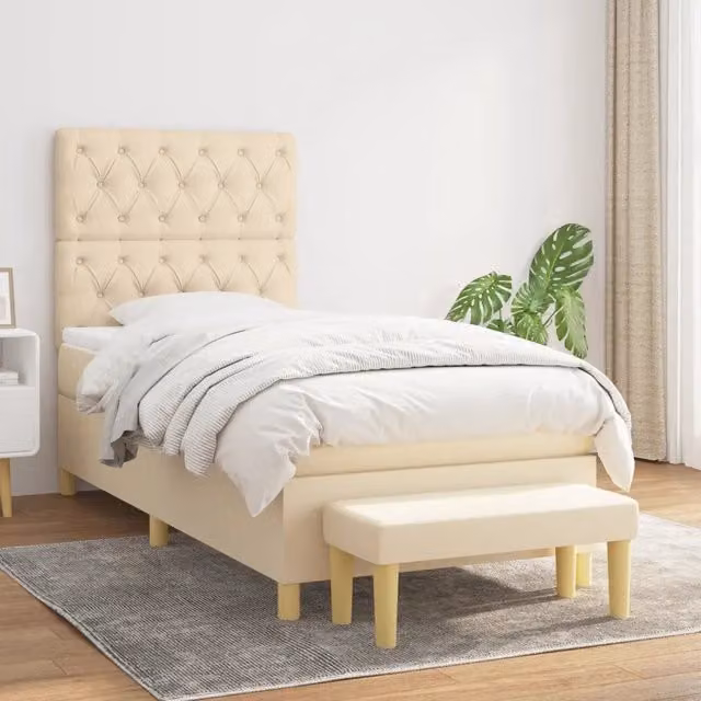Letto Ibrido con Giroletto a Molle e Materasso vidaXL, Colore Beige e Bianco, L/P/H: 80 x 200 x 203 cm