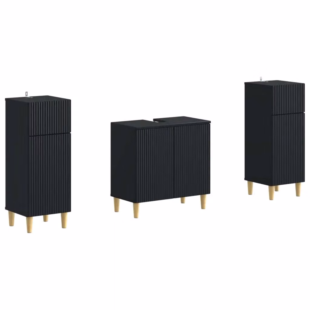 Set di mobili da bagno vidaXL ARNHEM in legno nero opaco, composto da mobile lavabo e armadietti laterali, L/P/H: 120 x 40 x 85 cm – 2