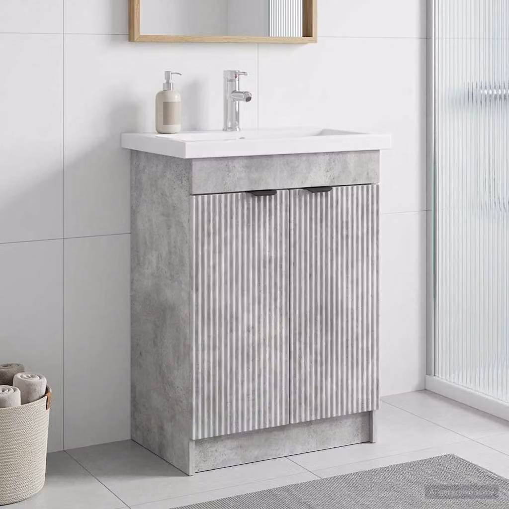 Mobiletto da bagno moderno vidaXL sotto il lavello con ante a battente e ripiani interni, Grigio e Nero, L: 81,0 cm, P: 37,5 cm, H: 56,0 cm