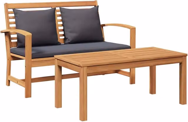 Panchina da giardino in legno di teak con cuscini marrone e grigio L: 110 cm, P: 66 cm, H: 76 cm