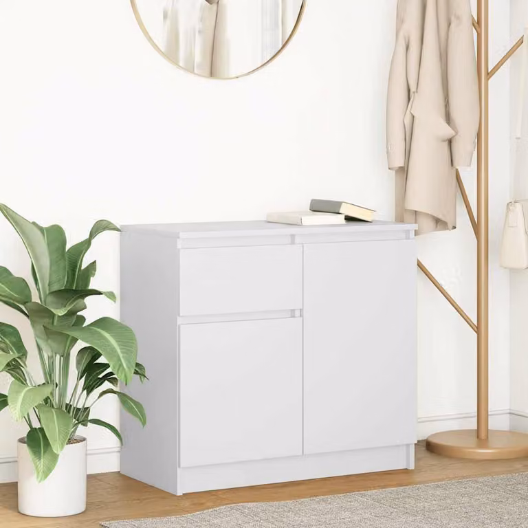 vidaXL Credenza con Cassetto Bianca in Legno Multistrato e MDF, L 71 cm x P 35 cm x H 65 cm