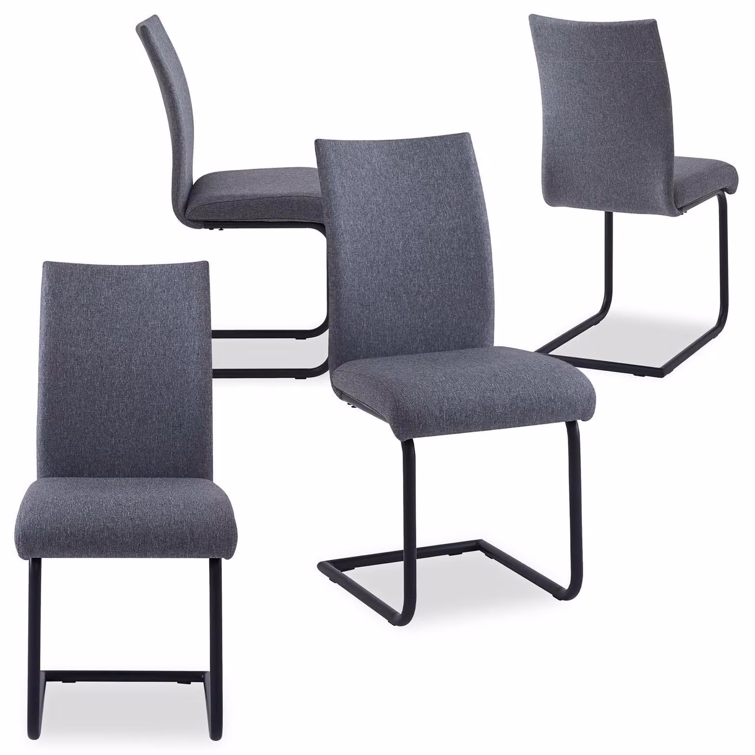 Sedia da sala da pranzo ALADINO design moderno, sedia oscillante a sbalzo per cucina, set di 4 sedie rivestimento in tessuto in grigio