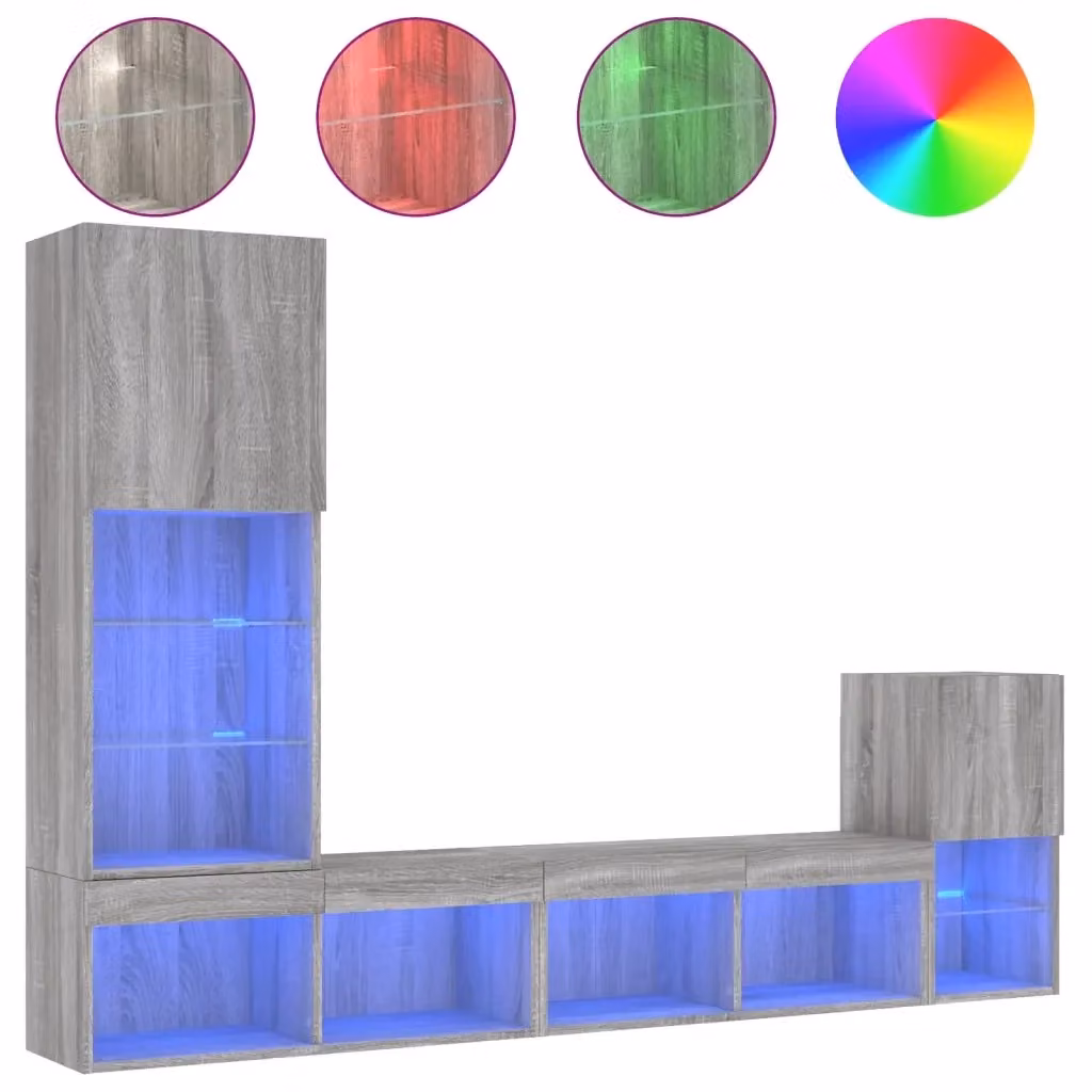 Mobile TV a muro vidaXL con illuminazione LED integrata, 4 pezzi, Grigio Sonoma, in legno multistrato – 2