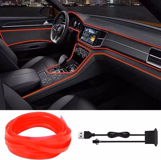 Uniqoos® Illuminazione LED per auto, 5 metri con controller e USB – striscia LED flessibile e tagliabile, ideale per l'illuminazione interna dell'auto, per creare un'atmosfera suggestiva