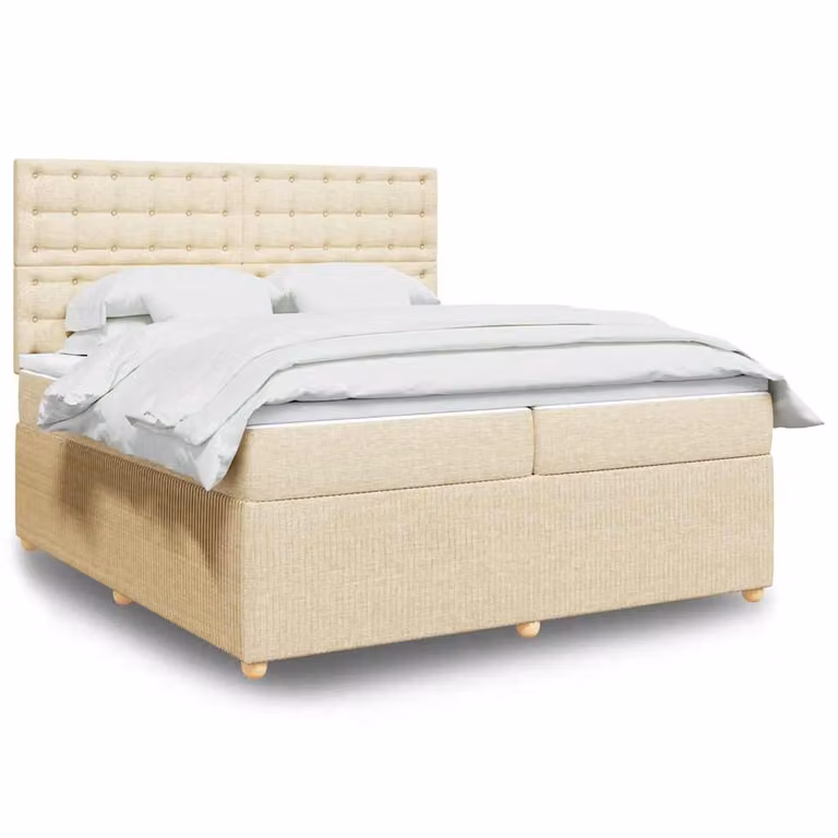 vidaXL Giroletto a Molle con Materasso Ibrido in Tessuto Beige e Bianco, L/P: 200 x 200 cm