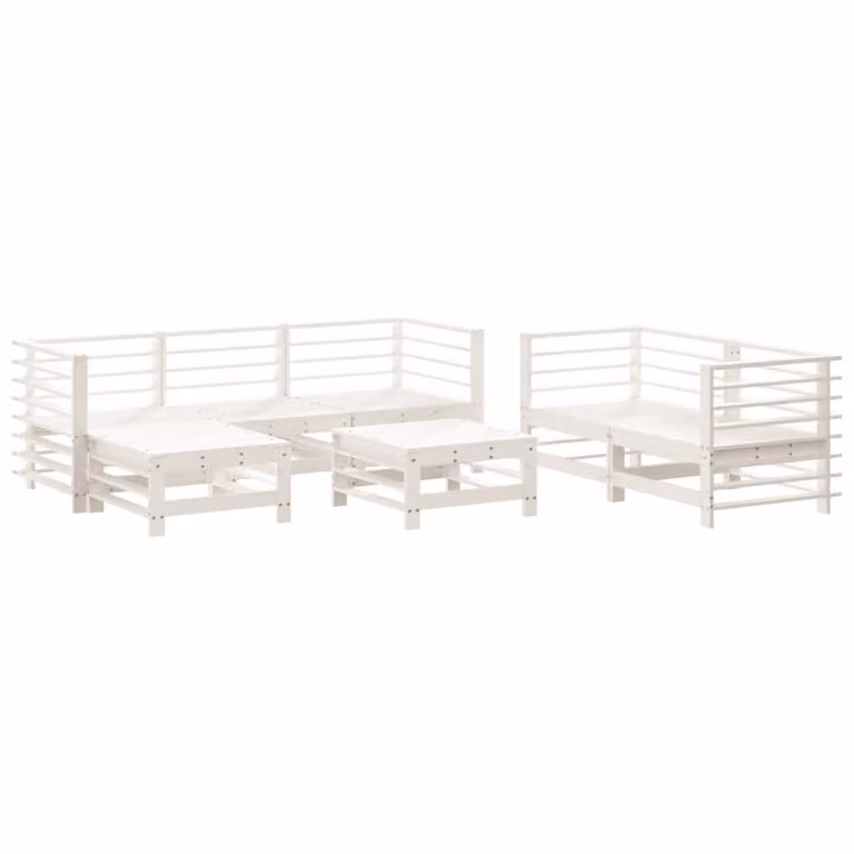 Set Salotto da Giardino 7 pz Bianco in Legno Massello di Pino