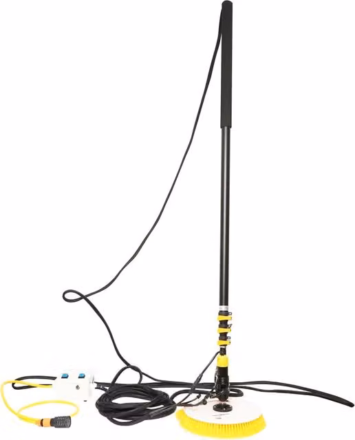 Sistema di pulizia per pannelli solari fotovoltaici Breckner Germany 220V con spazzola e braccio estensibile fino a 5,5 m, colore giallo