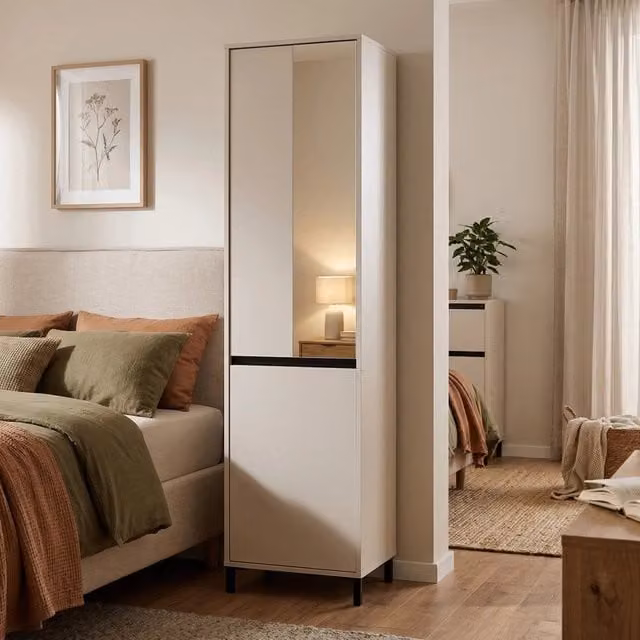 Armadio da camera da letto DMORA con 2 ante e appendiabiti, Bianco, L: 54.5 cm, H: 205.5 cm