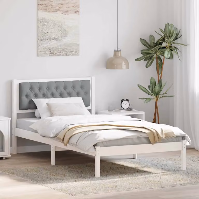 Struttura del letto vidaXL in pino massello laccato grigio e bianco, dimensioni 100 x 200 cm
