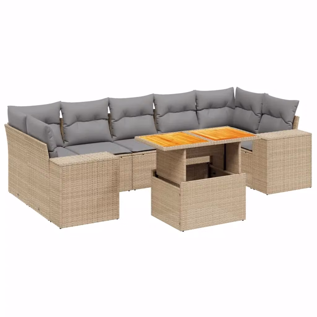 vidaXL Set Divano da Giardino 8 pz a L in Polyrattan con Cuscini Beige e Grigio e Tavolino da Esterno – 2