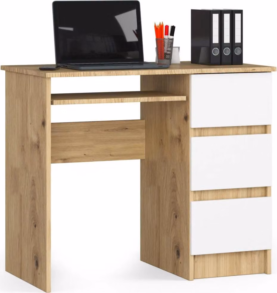 Scrivania ZORLAN - rovere artisan / bianco, versione a destra