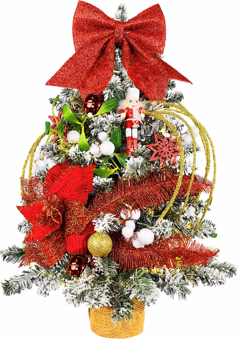 Albero di Natale artificiale decorato SCHIACCIANOCI ROSSO 60 cm con illuminazione a LED IN VASO