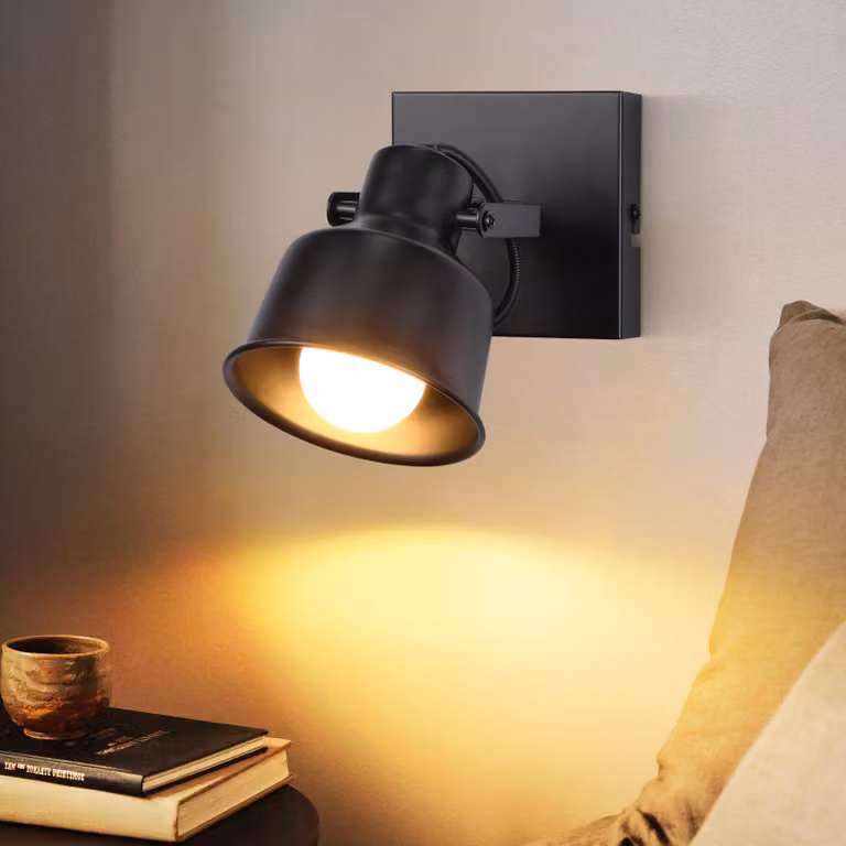 ZMH faretto da soffitto 1 fiamma nera applique vintage orientabile 350° faretto da parete MAX.40W faretto presa E14 lampada cucina retrò per soggiorno camera da letto ufficio (senza lampadina)