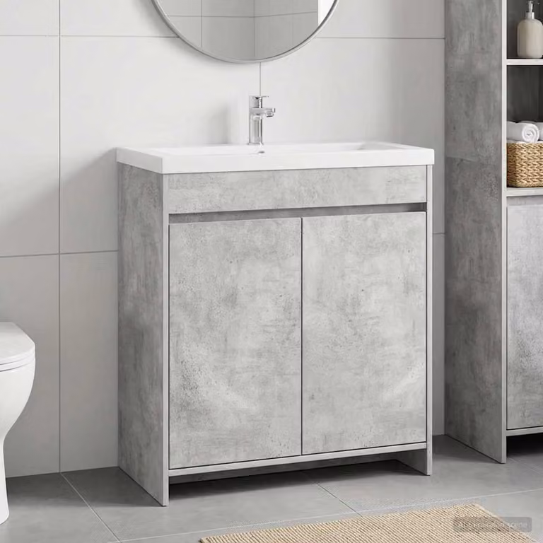 Mobiletto da bagno moderno vidaXL con ante a battente, colore grigio, L/P/H: 81,0 x 37,5 x 20,56 cm