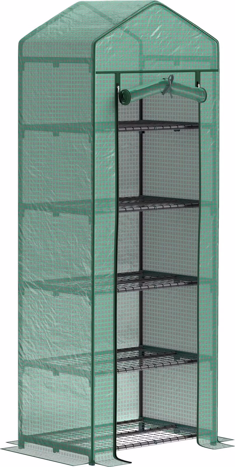 Serra a tunnel Moonbite, dimensioni 69 x 49 x 193 cm, con porta a rullo, serra per pomodori con 5 ripiani portanti, ciascuno da 15 kg, serra resistente al freddo con struttura in acciaio, materiale plastico, colore verde