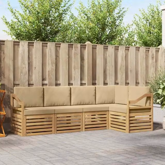 Set di divani da esterno 5 pz Bianco e Beige Poliestere 3391853