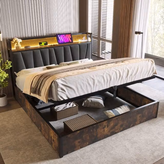 Letto matrimoniale 180x200 cm grigio con LED RGBW e USB
