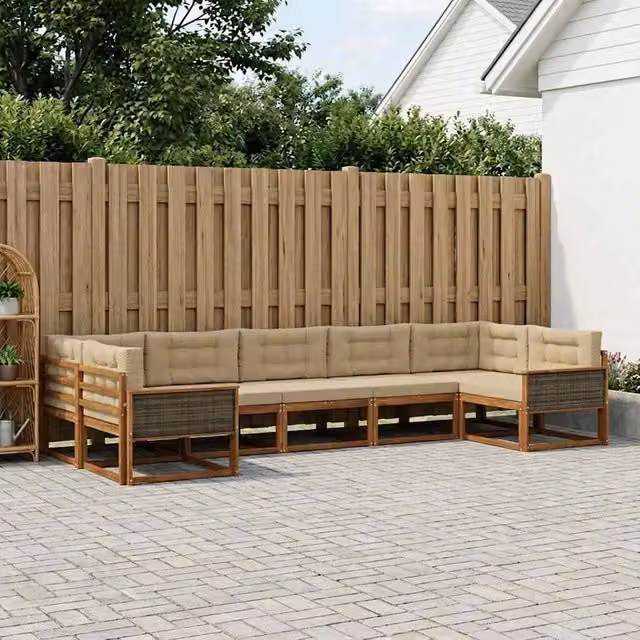 Set di divani da esterno 7 pz Naturale e Beige 3382861