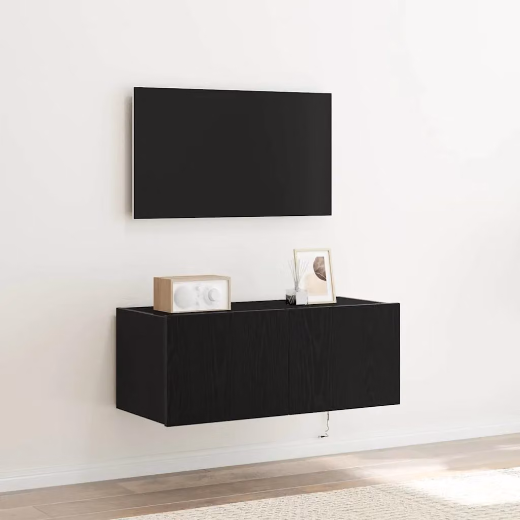 Mobile TV da parete vidaXL moderno in legno nero con illuminazione integrata L 80 cm, P 35 cm, H 31 cm